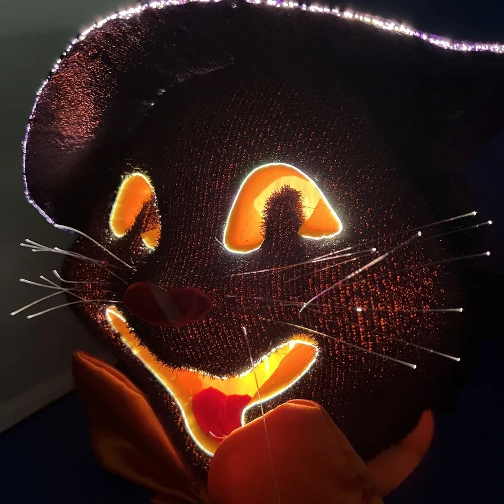 Dept 56 Halloween Black Cat Bow Tie Color Changing FIBER OPTIC Vintage 14x12